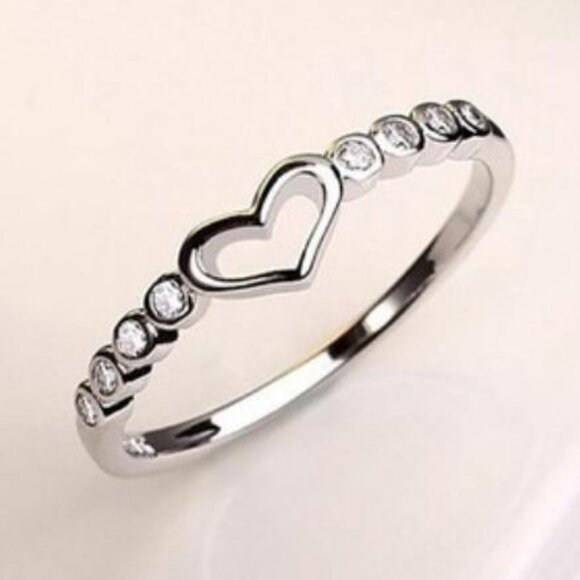 Jewelry - Super Lovely Heart Sweet Many Tiny Zircon Filled Silver Ring for Women, VIP459